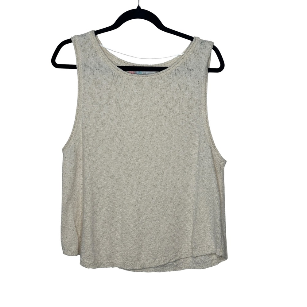 Free People FP Beach Tank Top Large Cream Knit Scoop Neck Sleeveless Sweater